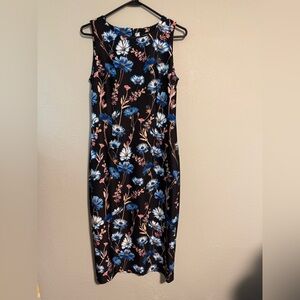 Ivanka Trump Black and Blue Floral Midi Dress